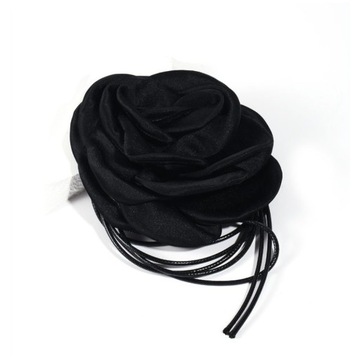 Naszyjnik choker XL ozdobny kwiat na szyję róża na rzemyku elegancki czarny