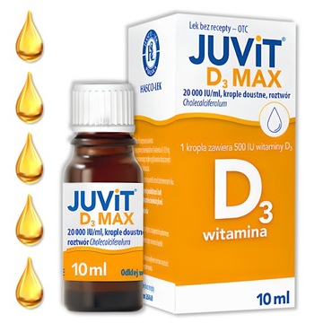Juvit D3 Max 20000 IU/ ml, krople doustne roztwór, niedobór witaminy D 10ml