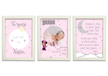 Комплект из 3 плакатов со свидетельствами о рождении формата А4 для детской комнаты.