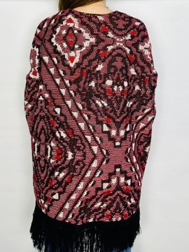 Sweter narzutka azteckie wzory frędzle S 36 H&M
