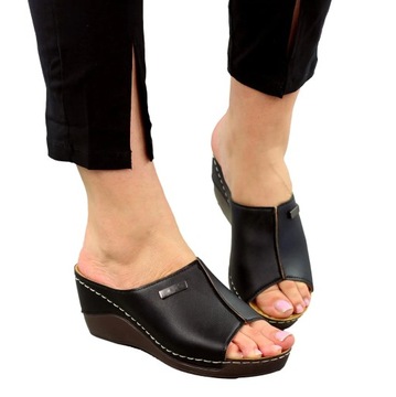 CZARNE KLAPKI DAMSKIE BUTY PROFILOWANE KOTURNIE 1