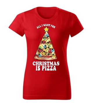 KOSZULKA T-SHIRT CZERWONA DAMSKA ŚWIĄTECZNA PREZENT NA ŚWIĘTA PIZZA M