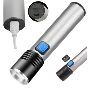 Latarka LED taktyczna zoom wodoodporna wytrzymała akumulator USB XM-L T6