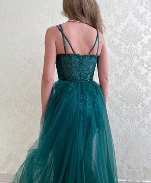 Fara BUTELKOWA ZIELEŃ DŁUGA SUKIENKA Z TIULEM M