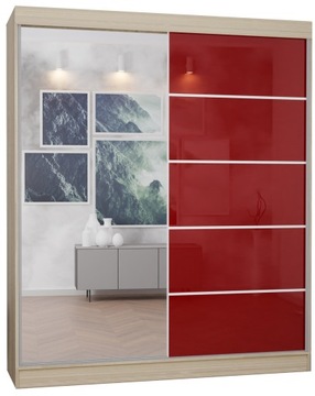 SZAFA 2D 100CM SONOMA lustro+lacobel CZERWONY