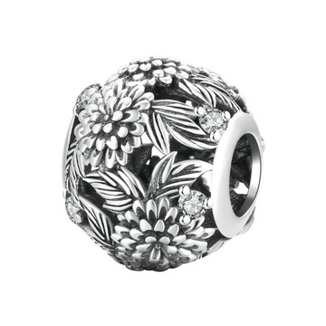 Charms Koralik Bransoletki KWIATY srebro pr.925
