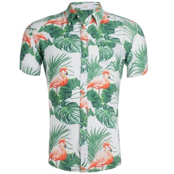 Koszula Hawajska Męska Na Lato Wakacje Przewiewna Bawełna Island Vibes r.XL
