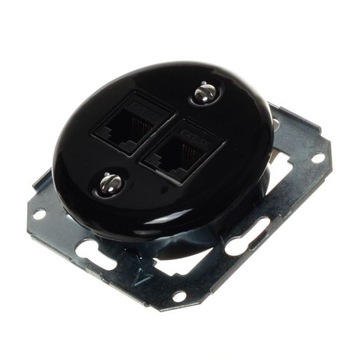 RETRO LOFT CERAMICZNE GNIAZDO 2xRJ45 PODTYNK CZARN