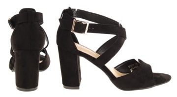 ЗАМШЕВЫЕ БОСОНОЖКИ НА ВЫСОКОМ КАБЛУКЕ, 8,5 СМ. ЧЕРНЫЙ Р.38
