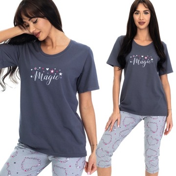 PIŻAMA DAMSKA KR.RĘKAW 3/4 SPODNIE KUBA GRAFIT MAGIC 3XL