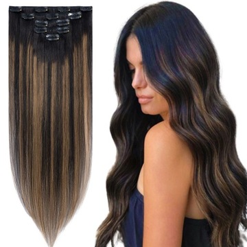 45cm 5taśmy DOCZEPIANE Clip In 100% WŁOSY Naturalne #1BT1BP6 Ombre