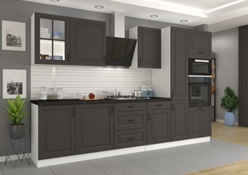 Белый комплект кухонной мебели, нижние шкафы 260 см.