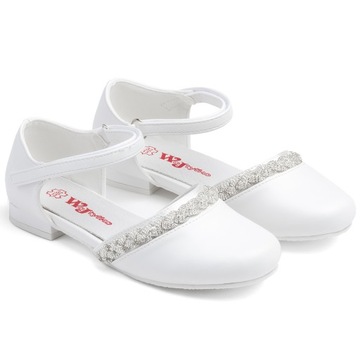 Buty komunijne dla dziewczynki sprzączka półbuty wkł. SKÓRA Wojtyłko