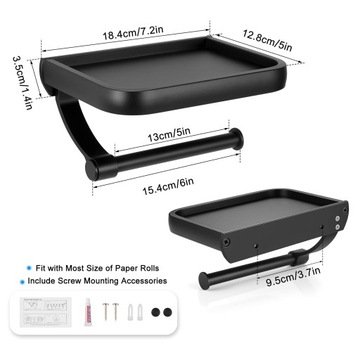 ДЕРЖАТЕЛЬ ДЛЯ ТУАЛЕТНОЙ БУМАГИ С ПОЛКОЙ, LOFT ЧЕРНЫЙ МАТОВЫЙ