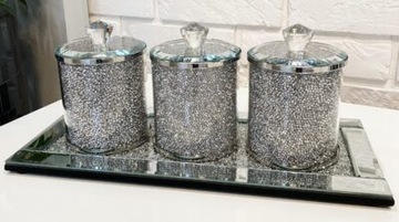 ПРЯМОУГОЛЬНЫЙ СТЕКЛЯННЫЙ ПОДДОН, СЕРЕБРЯНЫЙ ГЛАМУР, КРИСТАЛЛЫ TYC-Y