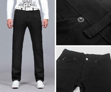 Czarne Spodnie Męskie Jeans Texasy Dżins Prosta Nogawka HUNTER 610/6 W35L36