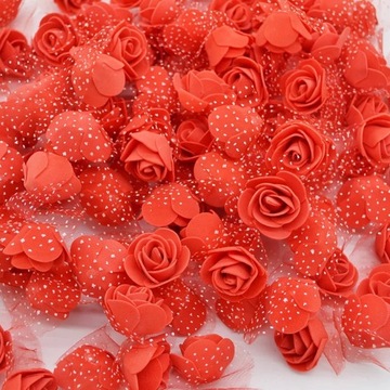 Czerwone Róże Z Tiulem Piankowe 3 CM 5 SZT