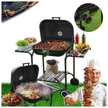 GRILL OGRODOWY WĘGLOWY Z POKRYWĄ VL02 CZARNY