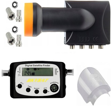 KONWERTER Quad 4K FullHD + MIERNIK Satelitarny