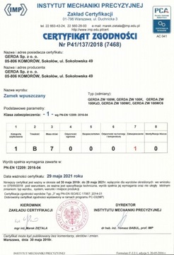 Замок врезной, вставка 90/50 WB L/R GERDA ZW 100