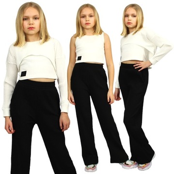 KOMPLET 3cz BLUZA Top SPODNIE Szerokie BAWEŁNA 128