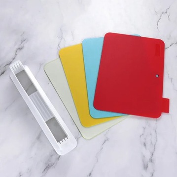 НАБОР ПЛАСТИКОВОЙ РАЗРЕЗОЧНОЙ ДОСКИ x4 НА ПОДСТАВКЕ ДЛЯ МЯСА, ОВОЩЕЙ, РЫБЫ DA39