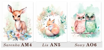 КРАСИВЫЕ ДЕТСКИЕ КАРТИНКИ ЛЕСНЫЕ ЖИВОТНЫЕ ПАСТЕЛЬ МЕДВЕДЬ ЛОШАДЬ УЗОРЫ А3 и 30х40