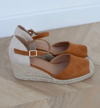 8093 CAMEL SANDAŁY ESPADRYLE NA KOTURNIE 38