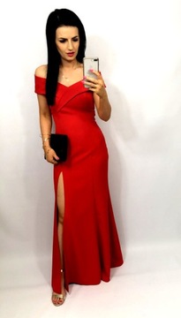 ПЛАТЬЕ МАКСИ-РУСАЛОЧКА, СНИЖЕННОЕ ПЛЕЧО, КРАСНОЕ L