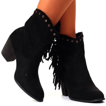 BOTKI DAMSKIE KOWBOJKI BUTY NA OBCASIE AŻUROWE