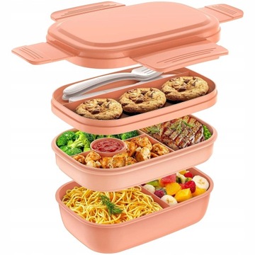 ŚNIADANIÓWKA LUNCHBOX Z PRZEGRÓDKAMI PUDEŁKO NA LUNCH POJEMNE + ŚZTUCCE