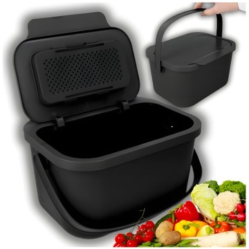 Pojemnik na odpady bio obierki 4,5l kosz z uchwytem czarny 19x24x14 cm