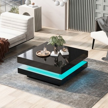 NOWOCZESNY STOLIK KAWOWY Z 16-KOLOROWYM OŚWIETLENIEM LED, 70X70X36 CM