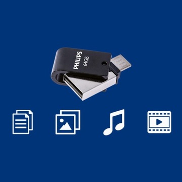Флеш-накопитель 2 в 1 Philips microUSB, USB 2.0 64 ГБ, OTG