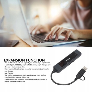 Hub USB 5 w 1 typu C Hub obsługa adaptera USB3.0 USB2.0 100 mb/s RJ45 SQ