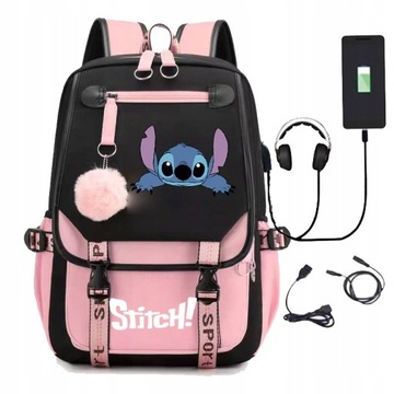 PLECAK SZKOLNY TORNISTER Stich USB WZORY A4 DUŻY