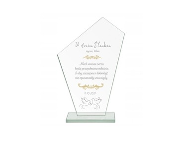 Statuetka szklana z grawerem 18,5 cm + srebrzenie