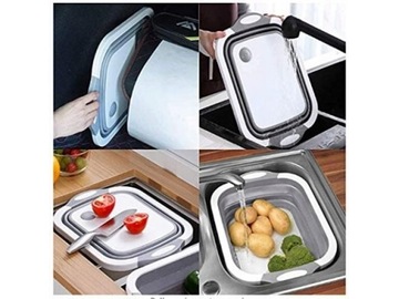 Складная миска объемом 5 л со сливом. Силиконовая разделочная доска 2 в 1.