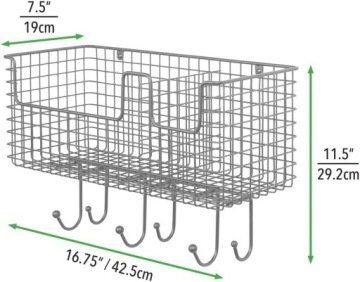 МЕТАЛЛИЧЕСКИЙ НАСТЕННЫЙ ОРГАНАЙЗЕР, ТЕМНО-СЕРЫЙ, 6 КРЮЧКОВ