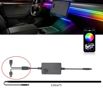 Светодиодный музыкальный режим в салоне автомобиля, управление через приложение RGB, автомобиль с 1 световой полосой