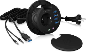 Настольный концентратор, установленный на столешнице 80 мм, 4xUSB 3.0, аудиовход/выход, контакт 220 В