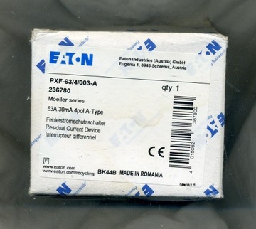 ВЫКЛЮЧАТЕЛЬ остаточного тока 4P 63A EATON 236780