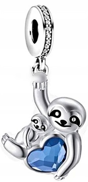 MD CHARMS dwa leniwce niebieskie serce| SREBRO 925