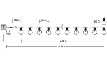 СОЛНЕЧНАЯ САДОВАЯ ГИРЛЯНДИЯ 20 СВЕТОДИОДНЫХ ЛАМПОЧЕК ДЕКОРАТИВНАЯ СВЕТОВАЯ ЦЕПЬ 11,6 м USB