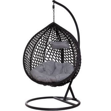 ПОДВЕСНОЙ СТУЛ садовая корзина-качалка-кокон МАЙОРКА - ЧЕРНЫЙ ГРУБОГО ПЛЕТЕНИЯ