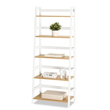 MOCNY STABILNY REGAŁ DRABINA TOWER BIAŁY Z PÓŁKAMI DAB SONOMA DO BIURA DOMU