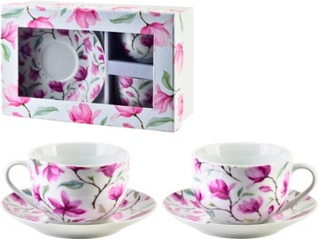 JOY Komplet 2 filiżanek 240ml Ze spodkami 14cm DO KAWY HERBATY - PORCELANA