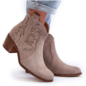 ZAZOO 3426 BOTKI KOWBOJKI DAMSKIE ZAMSZOWE CAPPUCINO 37