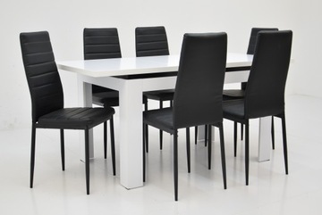 Stół 80x120/160 cm 6x czarne krzesła tapicerowane ekoskóra / welur