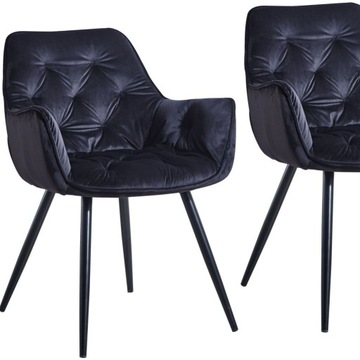 KRZESŁO CZARNE WELUROWE PIKOWANE DO SALONU GLAMOUR SZEROKIE FURNITEX